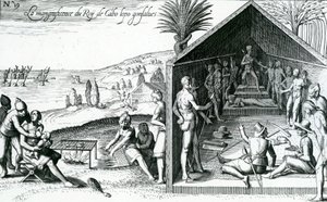 Le roi recevant des visiteurs européens, Cap Lopez, Gabon, Afrique, 16ème siècle - Theodore de Bry
